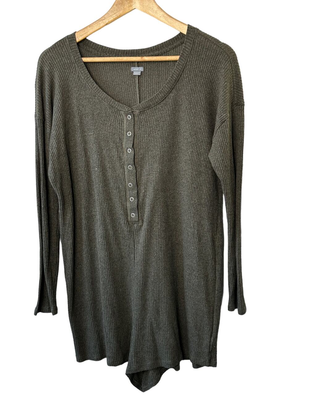 Aerie Dark Green Very Soft Ribbed Long Sleeve Lounge Wear Romper Size Small